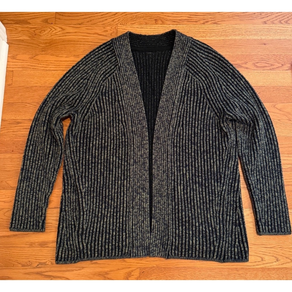 Lululemon Merino Wool Cashmere Blend Ribbed Open Cardigan Navy White Size 8